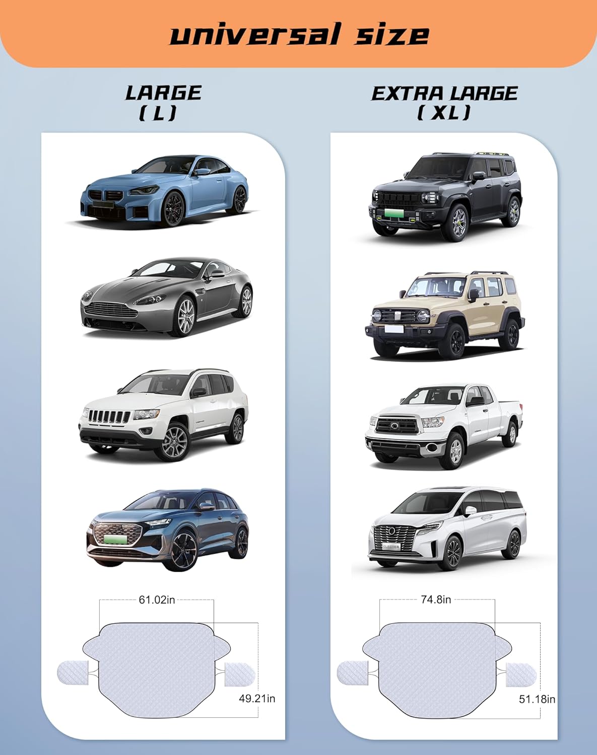 Windshield Cover for Snow and Ice, Upgraded 4-Layer Material Thickened Windshield Snow Cover with Mirrors, Waterproof Dustproof Frost Guard Magnetic Car Cover for Winter, Fits Most Cars SUVs