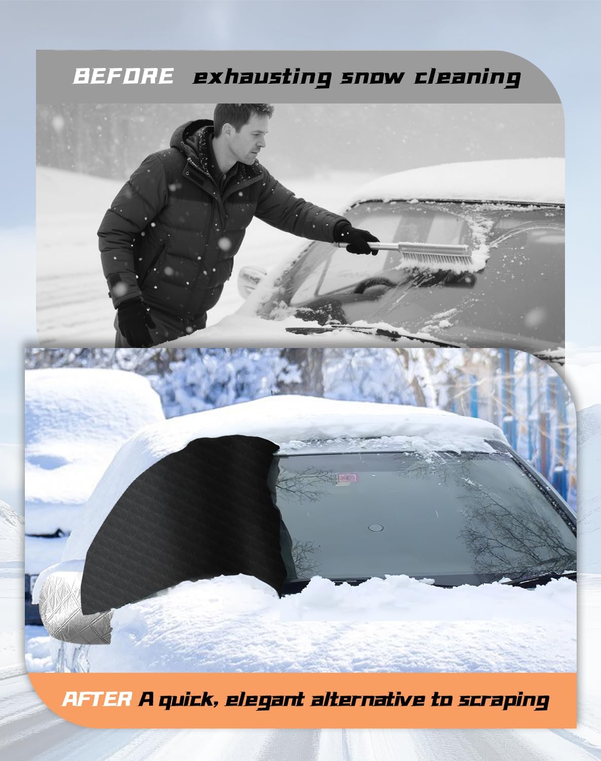 Windshield Cover for Snow and Ice, Upgraded 4-Layer Material Thickened Windshield Snow Cover with Mirrors, Waterproof Dustproof Frost Guard Magnetic Car Cover for Winter, Fits Most Cars SUVs