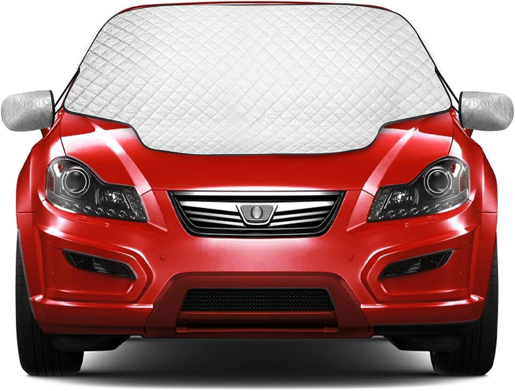 Windshield Cover for Snow and Ice, Upgraded 4-Layer Material Thickened Windshield Snow Cover with Mirrors, Waterproof Dustproof Frost Guard Magnetic Car Cover for Winter, Fits Most Cars SUVs