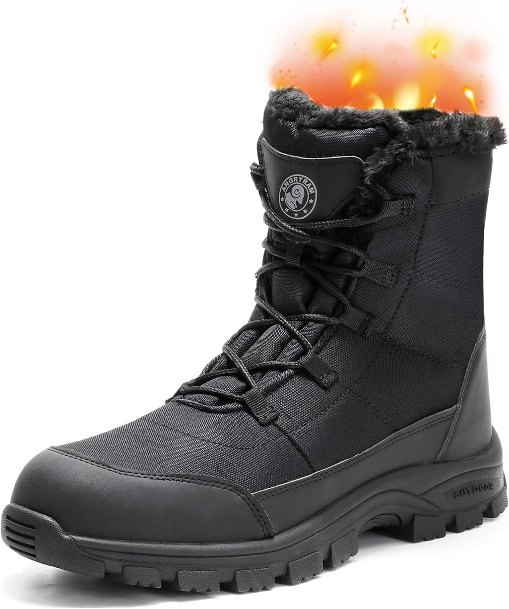 ANGRYRAM Bottes d'hiver avec bout en acier pour homme - Confortables et antidérapantes - Résistantes à la perforation - Indestructrices - Chaussures de travail de construction chaudes en fausse