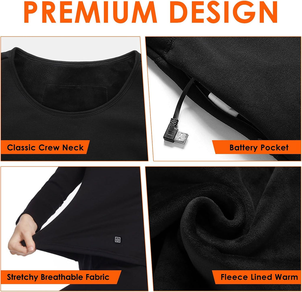 AMOVO Heated Thermal Shirt for Men Women - Electric Heating Thermal Tops Fleece Lined Base Layer Long Sleeves, 3 Heat Levels