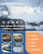 Windshield Cover for Snow and Ice, Upgraded 4-Layer Material Thickened Windshield Snow Cover with Mirrors, Waterproof Dustproof Frost Guard Magnetic Car Cover for Winter, Fits Most Cars SUVs