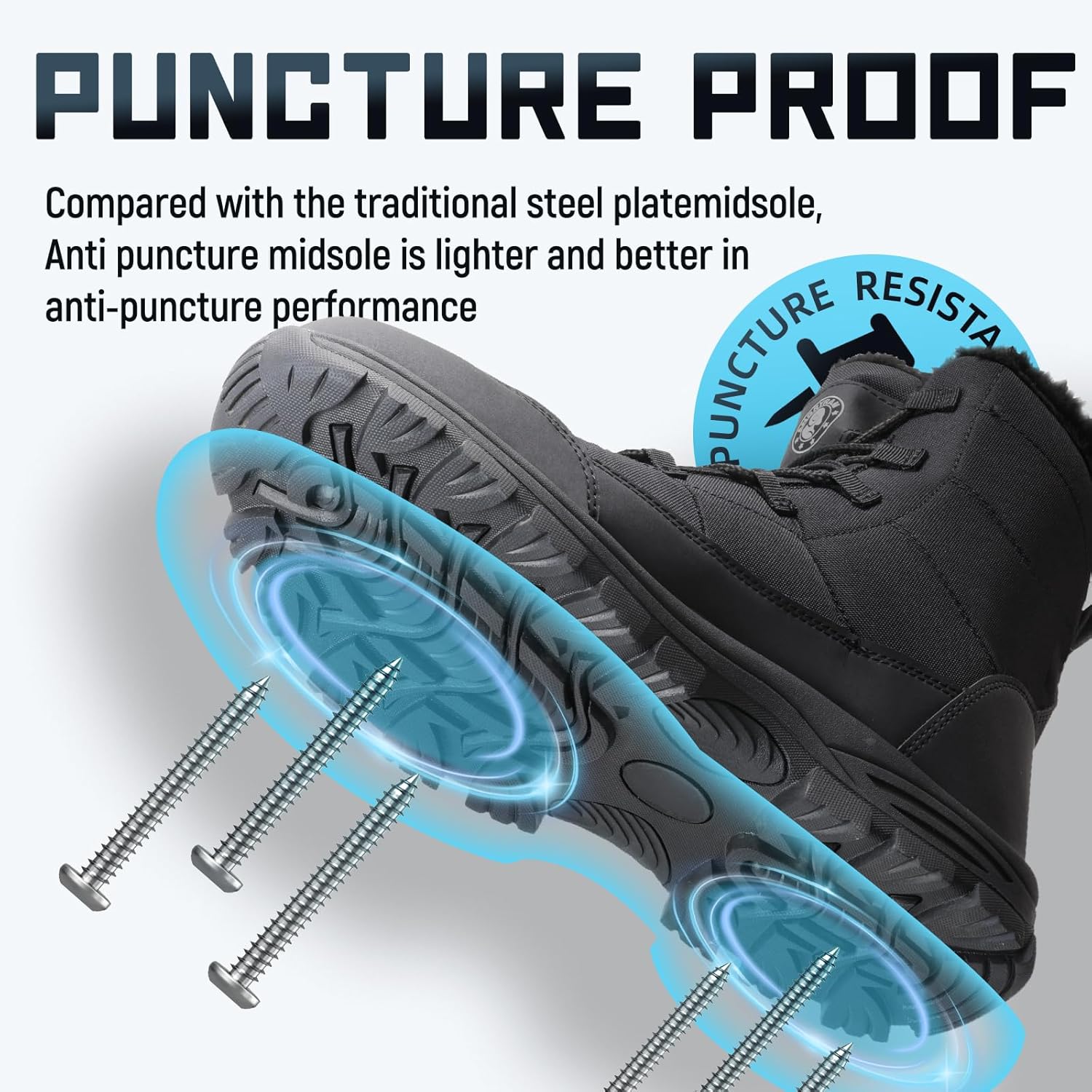 ANGRYRAM Bottes d'hiver avec bout en acier pour homme - Confortables et antidérapantes - Résistantes à la perforation - Indestructrices - Chaussures de travail de construction chaudes en fausse