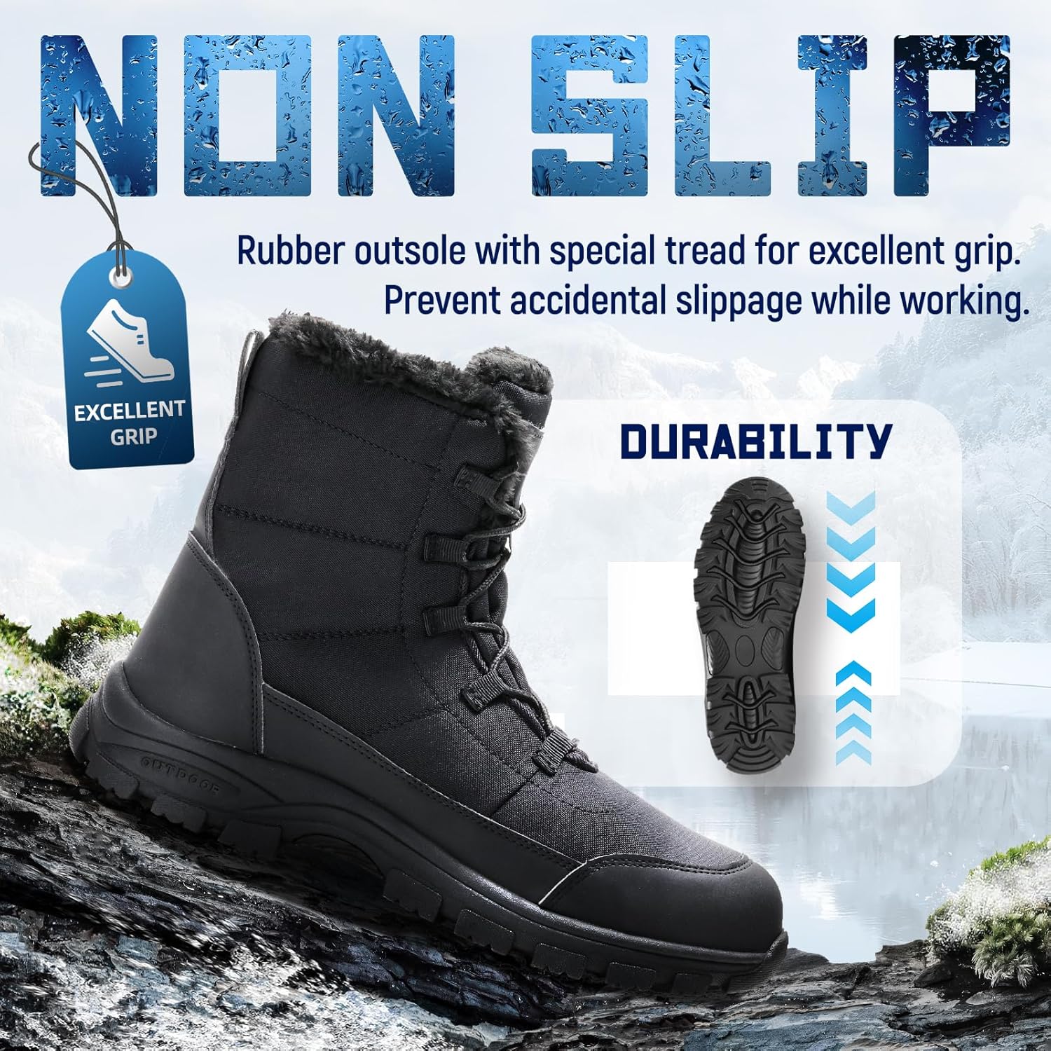 ANGRYRAM Bottes d'hiver avec bout en acier pour homme - Confortables et antidérapantes - Résistantes à la perforation - Indestructrices - Chaussures de travail de construction chaudes en fausse