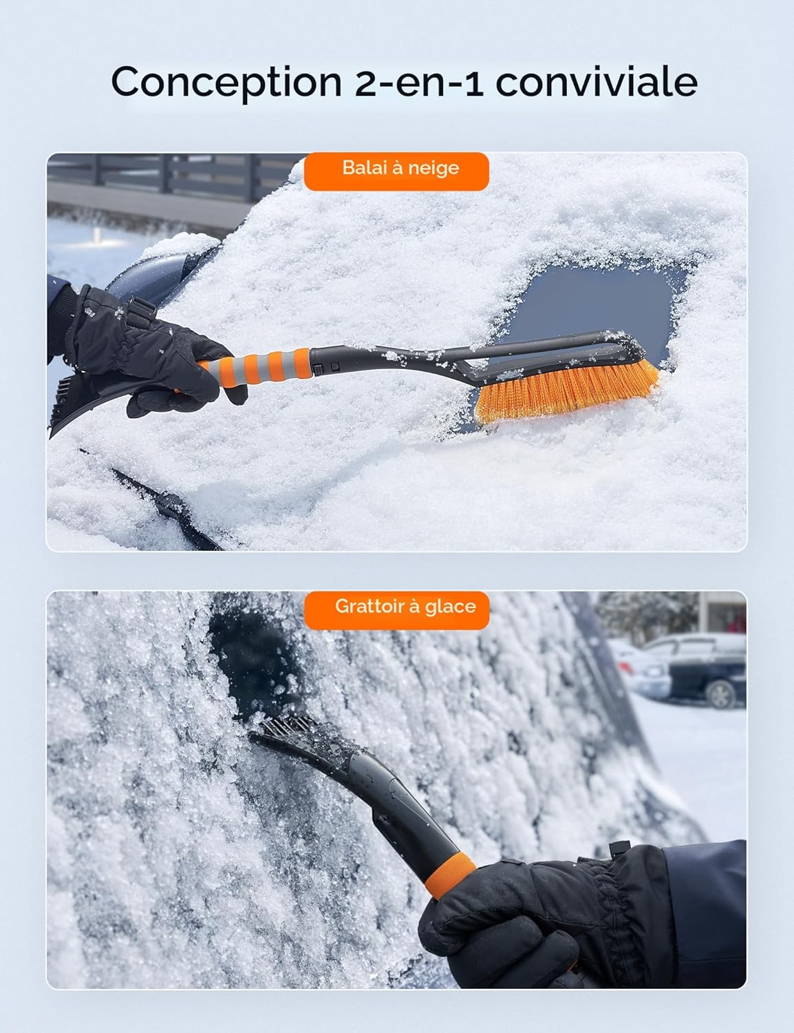 AstroAI Balai à neige et grattoir amovible de 68,6 cm avec poignée ergonomique en mousse pour voitures, camions, VUS (ABS résistant, brosse en PVC)
