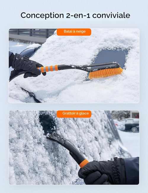 AstroAI Balai à neige et grattoir amovible de 68,6 cm avec poignée ergonomique en mousse pour voitures, camions, VUS (ABS résistant, brosse en PVC)