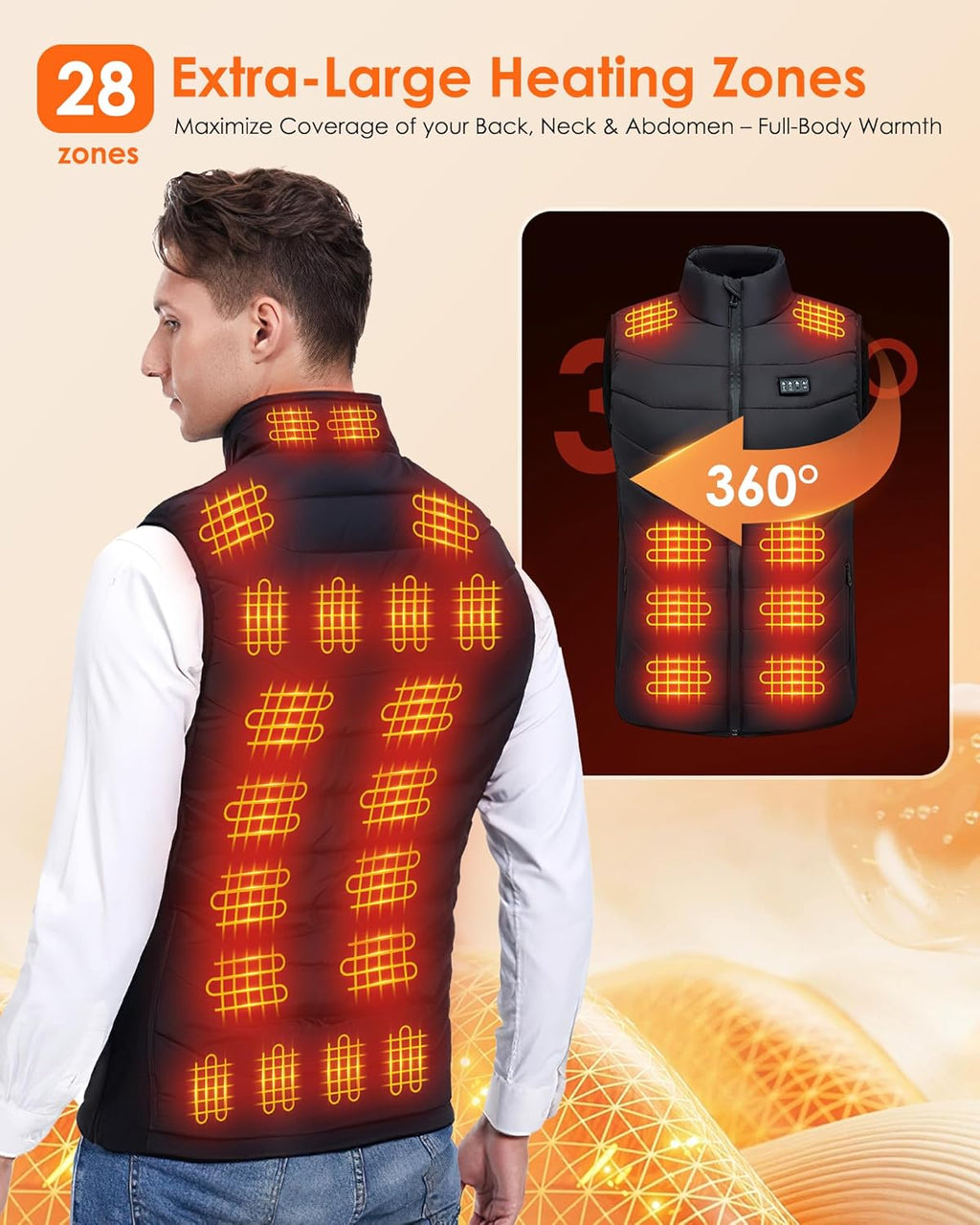 AMOVO Heated Vest for Men Women - 28 Heating Zones Electric Heated Coat for Cold Weather, 3 Levels Heat, Machine Washable