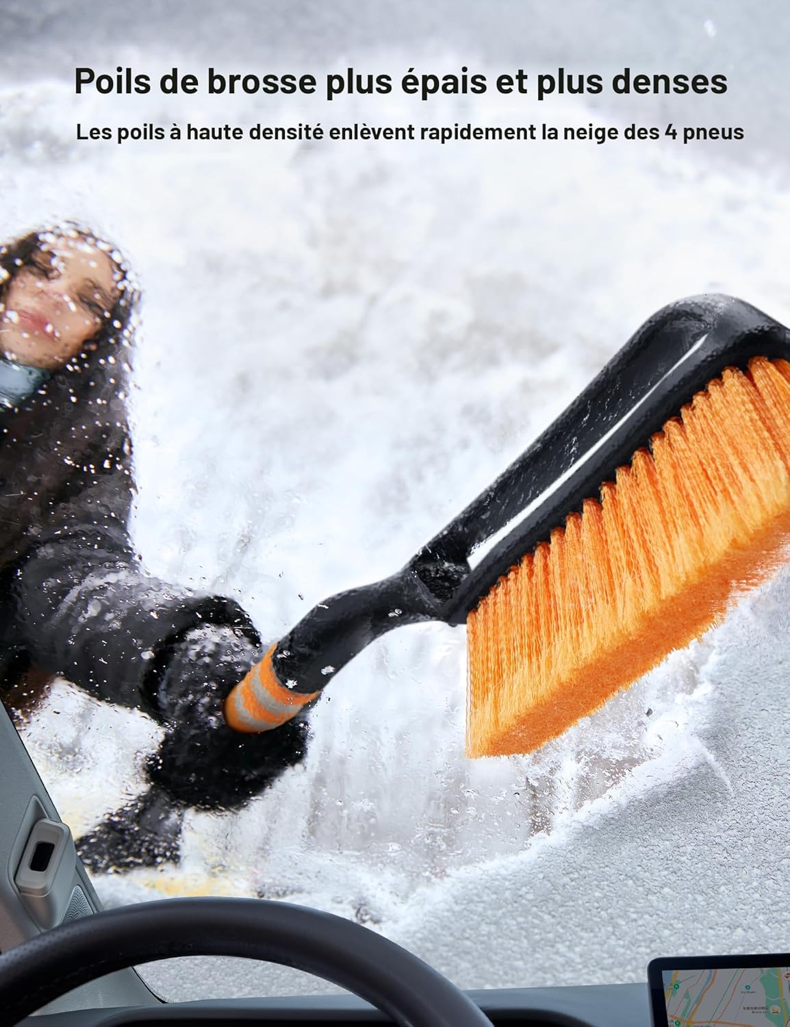 AstroAI Balai à neige et grattoir amovible de 68,6 cm avec poignée ergonomique en mousse pour voitures, camions, VUS (ABS résistant, brosse en PVC)