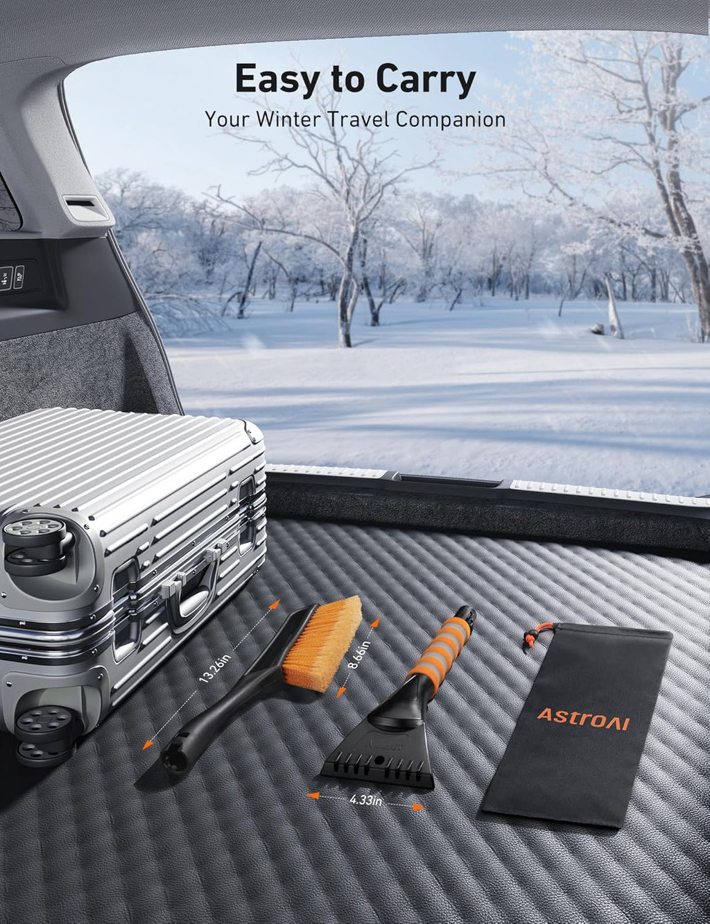 AstroAI Balai à neige et grattoir amovible de 68,6 cm avec poignée ergonomique en mousse pour voitures, camions, VUS (ABS résistant, brosse en PVC)